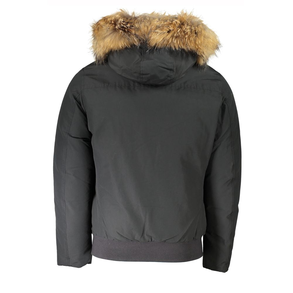 Gray Cotton Men Jacket with Hood and Removable Fur
