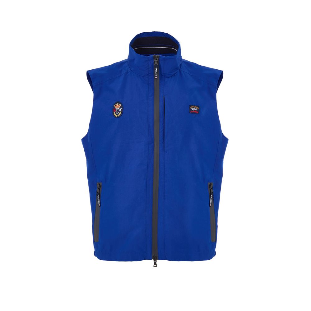 Blue Polyester Sleveless Jacket